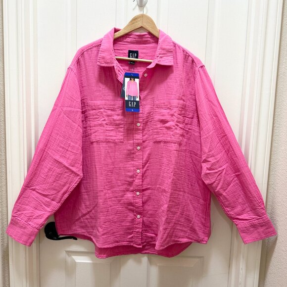 Gap Women's 100% Cotton Gauze Tunic Top Size L Pink Oversized Boho Casual (NEW) - Picture 13 of 13